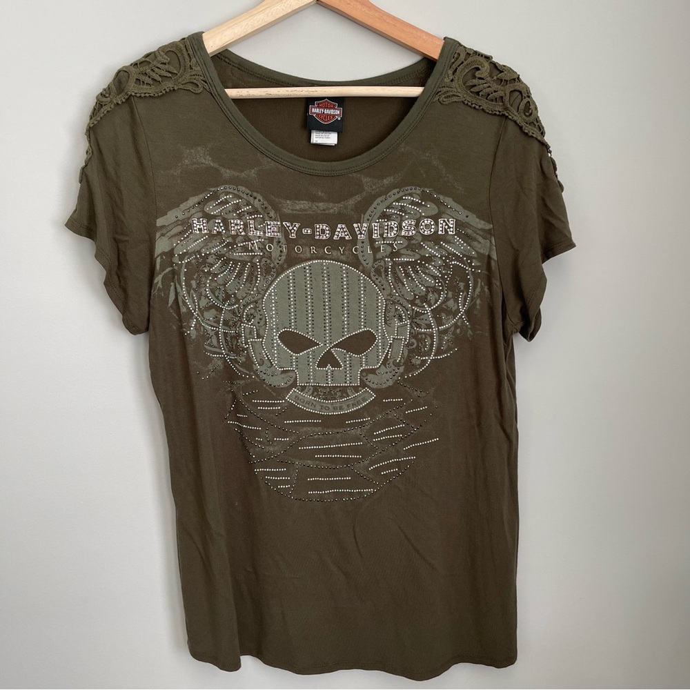 Harley-Davidson Olive Green Women's Top